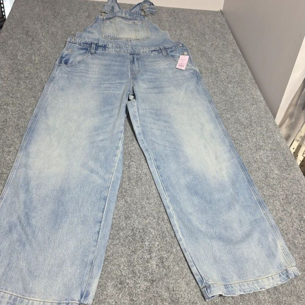 Women’s XL Light Wash Denim Overalls Wide Leg Bib Jumpsuit